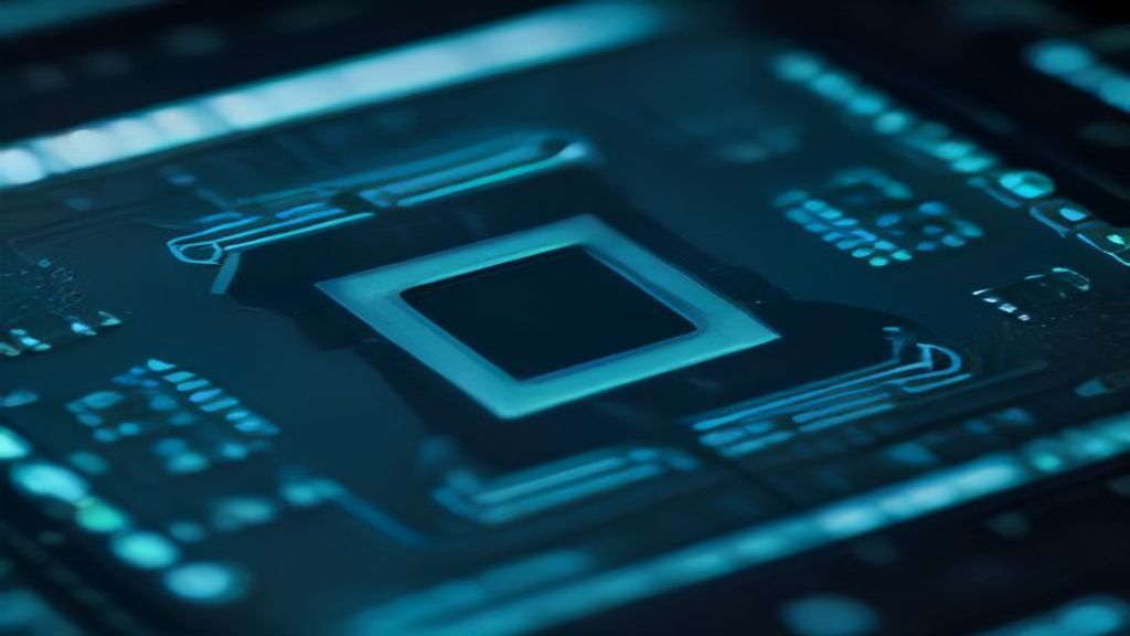 Macro photo of HBM chip stack on a memory wafer