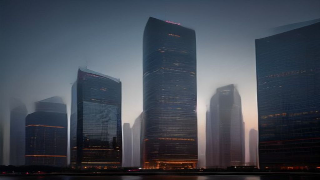 Pedestrians in Shanghai's Lujiazui financial district at dusk